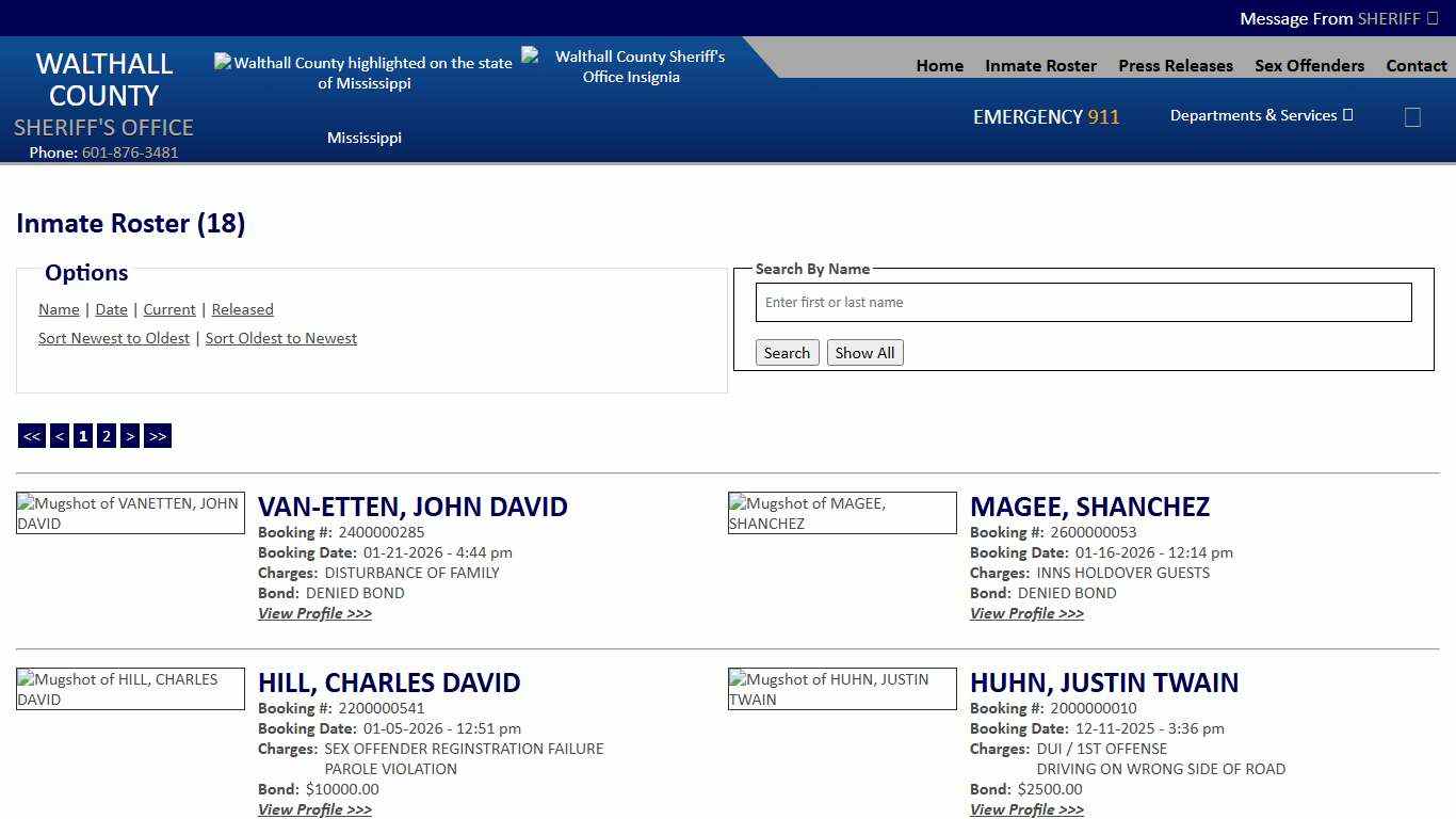 Inmate Roster - Current Inmates Booking Date Descending - Walthall County MS Sheriff's Office