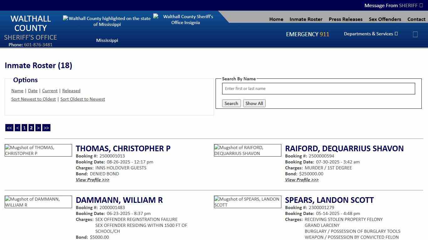 Inmate Roster - Page 2 Current Inmates Booking Date Descending - Walthall County MS Sheriff's Office