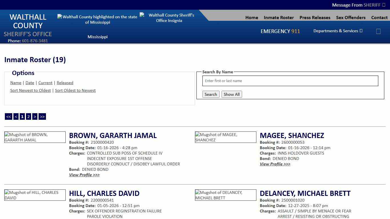 Inmate Roster - Current Inmates Booking Date Descending - Walthall County MS Sheriff's Office